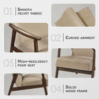 Lexicon Mid Century Modern Chair Velvet Accent Chair for Living Room Chair w/Solid Wood Armrests and Legs, Cushioned Seat and Backrest, Reading Chair and Lounge Chair for Bedrooms/Studios, Brown