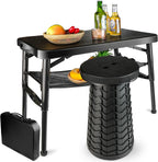 Portable Folding Table and Stool Set, Lightweight Foldable Table & Collapsible Stool for Camping Picnic Beach Fishing, Sturdy Small Outdoor Table with Mesh Layer Storage