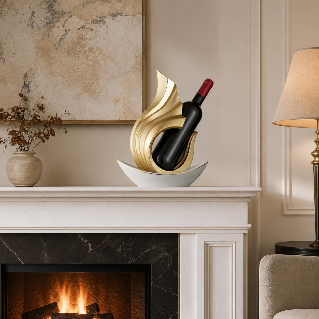 AWNR Gold Abstract Single Wine Liquor Bottle Holder Gifts, Display Shelf | Elegant Small Wine Racks Countertop for Cabinet Kitchen Shelves,Bottle Storage Decorative Accessories for Wine Lovers