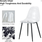 JUFU Acrylic Dining Chairs Set of 4, Modern Clear Chairs with Transparent Seat, Ergonomic Acrylic Side Chairs with Black Metal Legs for Dining Room, Kitchen, Living Room