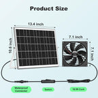 7.1" Large Solar Greenhouse Fan, 25W Solar Powered Vent Exhaust and Intake Chicken Coop Fan Outdoor Waterproof, 16.5 ft Cord, Strong Airflow for Shed Doghouse Cabin Ventilation Air Circulation