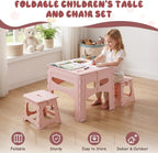 3-Piece Plastic Kids Folding Table and Chairs Set, Portable Activity Furniture with 2 Foldable Chairs for Playroom, Crafts, Snacks, Learning, Indoor Outdoor Use and Small Spaces Light Pink