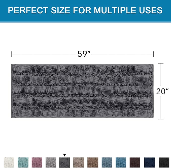 H.VERSAILTEX Bathroom Rugs Bath Mat Runner Rug Non Slip Kitchen Rug Extra Long Bath Rug Runners Oversized 59" x 20" Absorbent Washable Dry Fast Plush Area Rug for Bathroom/Bedroom - Grey