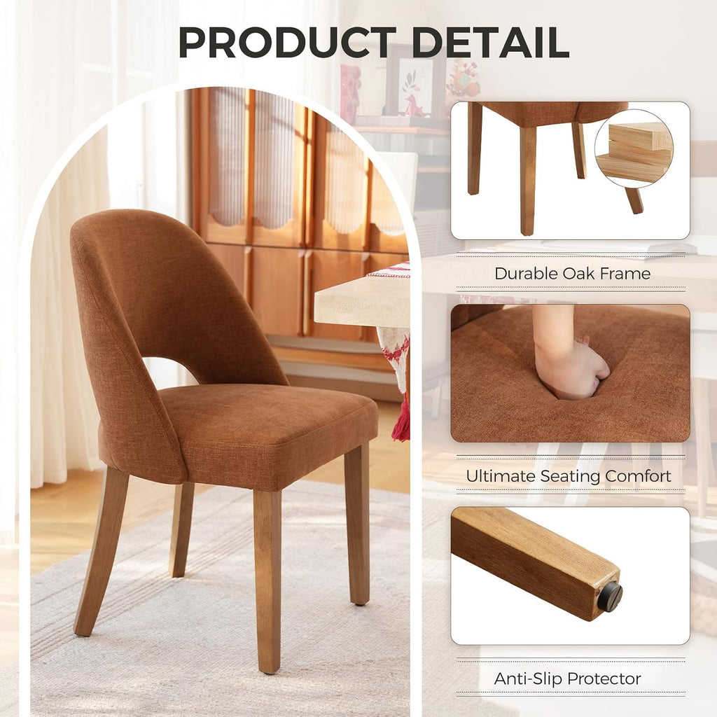 Wooden Dining Chairs Set of 2, Upholstered Modern Chenille Dining Room Chair Kitchen Chairs, Comfy Farmhouse Dinner Chair for Kitchen Dining Room, Orange