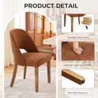 Wooden Dining Chairs Set of 2, Upholstered Modern Chenille Dining Room Chair Kitchen Chairs, Comfy Farmhouse Dinner Chair for Kitchen Dining Room, Orange