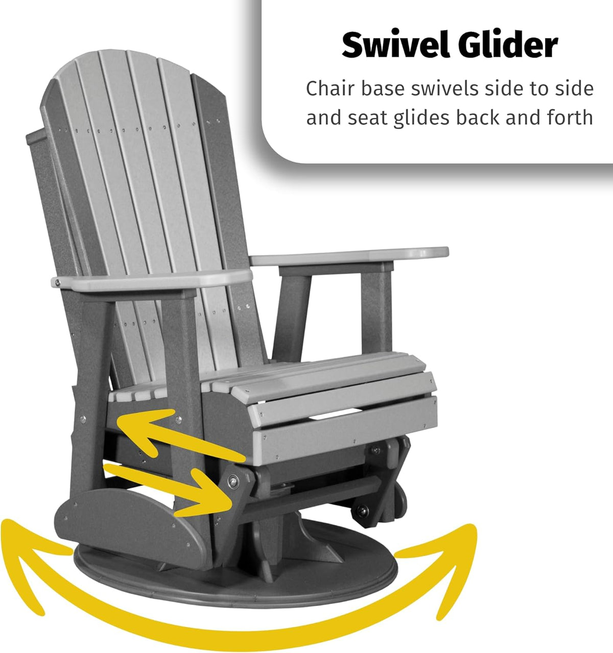 LuxCraft 2' Adirondack Outdoor Swivel Glider Chair, Patio Gliding Rocker, Swiveling Glider Rocking Chair for Outside (Dove Gray & Black)