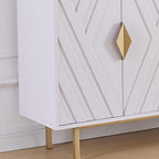 Sideboard Buffet Cabinets with Storage, Accent Storage Cabinets with Fluted Doors, Gold Metal Handle and Legs, Wood Console Table Credenza for Living Room, Entryway, White