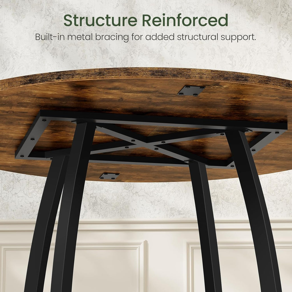 CHOEZON 47.2-Inch Round Dining Table for 4, Kitchen Dining Room Circle Dinner Pedestal Table, Farmhouse Kitchen Table with Retro Brown Tabletop, Curved Black Metal Legs, Easy Assembly TCZ13BFC1