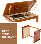 DUOMING Small Laptop Table with Wheels - Rolling Laptop Side Table Desk for Couch, Bedside Table Bedroom, Wooden TV Tray for Living Room, Teak