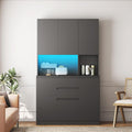 roomfitters 74" Kitchen Pantry Cabinet with Charging Station & USB Ports, Large Food Storage Cupboard, Microwave Stand, Black