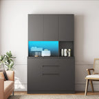 roomfitters 74" Kitchen Pantry Cabinet with Charging Station & USB Ports, Large Food Storage Cupboard, Microwave Stand, Black