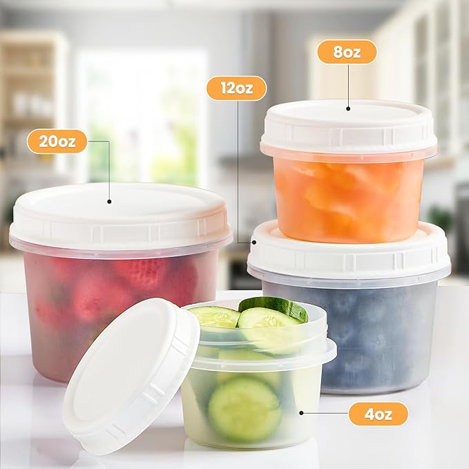 TUZAZO 12 Oz Food Storage Containers with Screw Lids, 6-Count Reusable Small Plastic Soup Containers for Portion and Meal Prep | Microwave-, Freezer-, Dishwasher-Safe | BPA Free