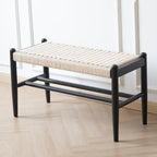 Solid Wood Entryway Bench with Shoe Storage, Rustic Oak Wood and Woven Design 31.5 Inch Long Seating for Living and Dining Rooms,Black