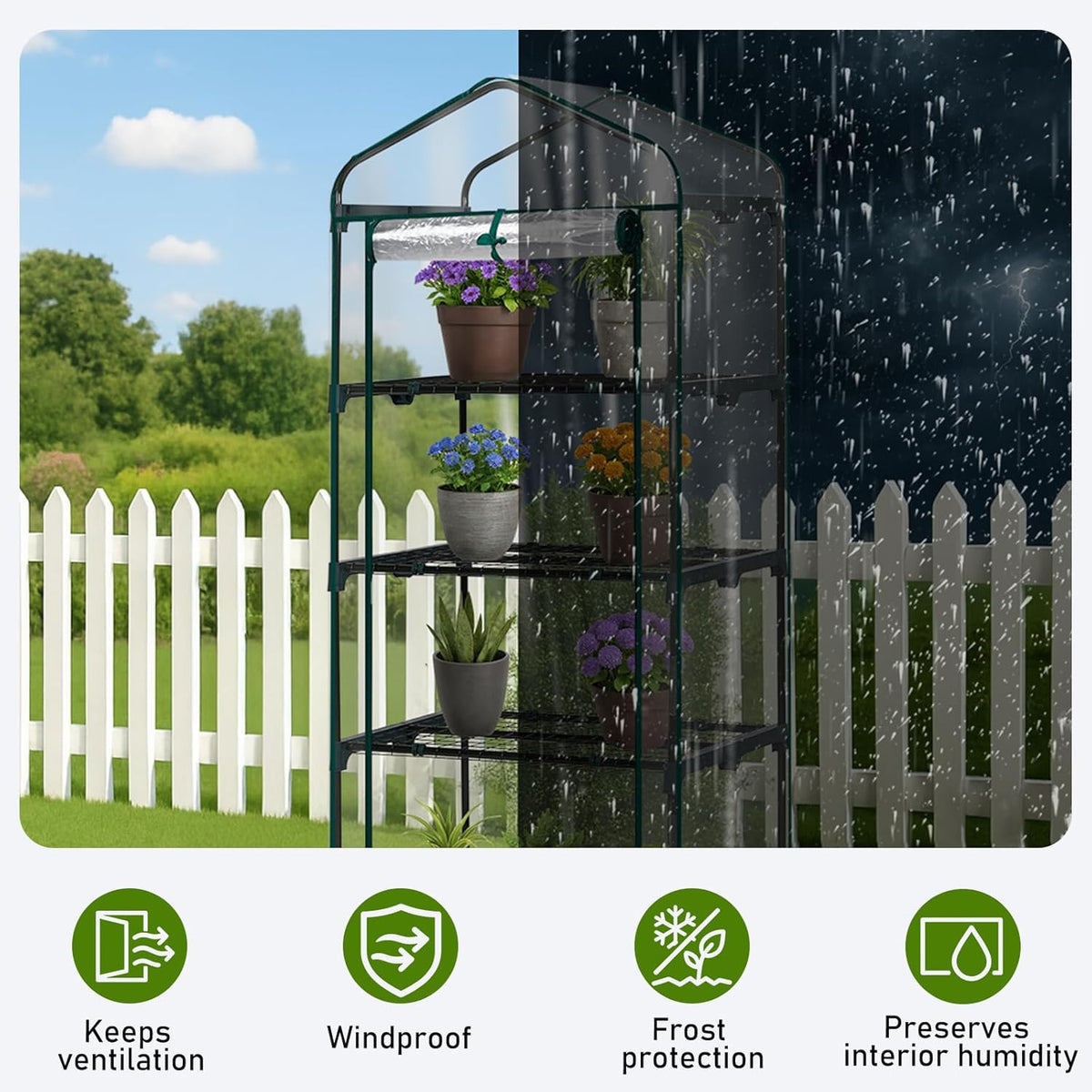 Outvita Mini Greenhouse, Small PVC Plant Green House with 4 Tiers Rack, Shelf Clips, Roll-up Zipper Door, Gardening Supplies for Indoor Outdoor Seedling Frost Protection, 27"x19.6"x63" Transparent