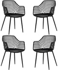 GOFLAME Dining Chairs Set of 4, Plastic Kitchen Chairs with Metal Legs, Hollowed Backrest and Curved Seat, Modern Accent Chairs, Armless Side Chairs for Living Room, Dining Room, Bedroom, Black