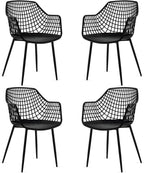 GOFLAME Dining Chairs Set of 4, Plastic Kitchen Chairs with Metal Legs, Hollowed Backrest and Curved Seat, Modern Accent Chairs, Armless Side Chairs for Living Room, Dining Room, Bedroom, Black