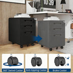 3 Drawer File Cabinet with Lock, Mobile Metal Filing Cabinet for Letter/Legal/A4 Size, Under Desk Rolling Office Storage Cabinet, Fully Assembled, Black