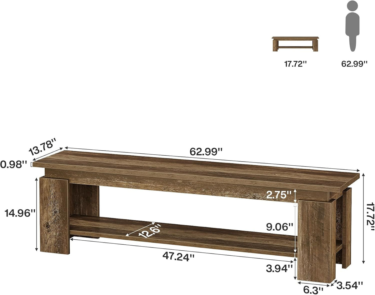 Tribesigns 63" Dining Bench for 2-3, Farmhouse Wooden Dining Room Bench with Storage Shelf for Kitchen & Dining Room