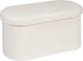 PINPLUS Storage Ottoman Bench Tufted Oval with Storage for Living Room Boulce Foot Rest, Velvet Foot Rest 30"x15"x15" White