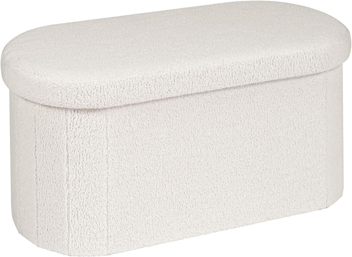 PINPLUS Storage Ottoman Bench Tufted Oval with Storage for Living Room Boulce Foot Rest, Velvet Foot Rest 30"x15"x15" White