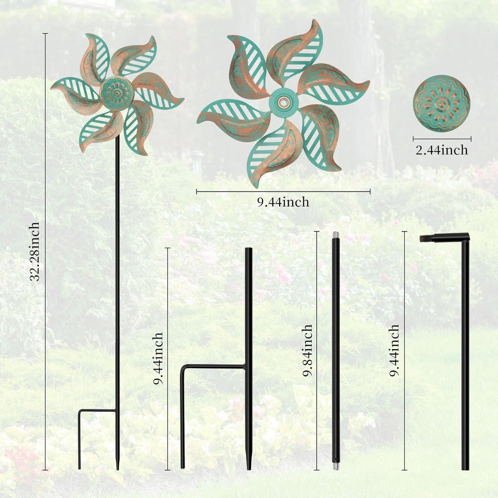 2 Pack Wind Spinner Outdoor Metal Vintage Green,Garden Pinwheels Waterproof Wind Sculptures, Small Windmills for Yard Lawn Outdoor Patio Lawn Garden Decor