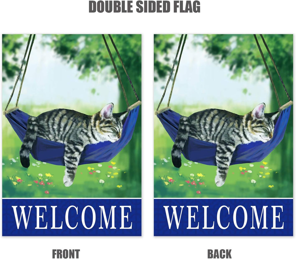 Welcome fall cat garden flag for outside 12x18, seasonal flags with cats double sided house flags, House Yard Lawn Decor Holiday Funny Garden Yard Decoration