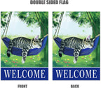 Welcome fall cat garden flag for outside 12x18, seasonal flags with cats double sided house flags, House Yard Lawn Decor Holiday Funny Garden Yard Decoration