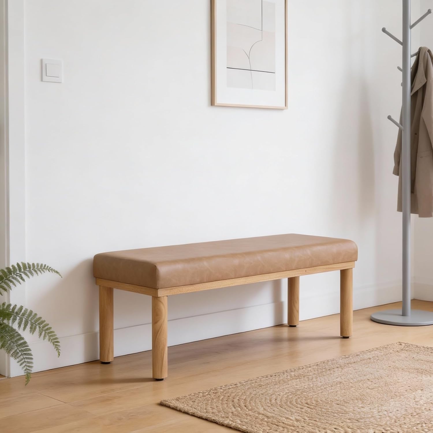 HomePop Oslo Bench - Sand Faux Leather