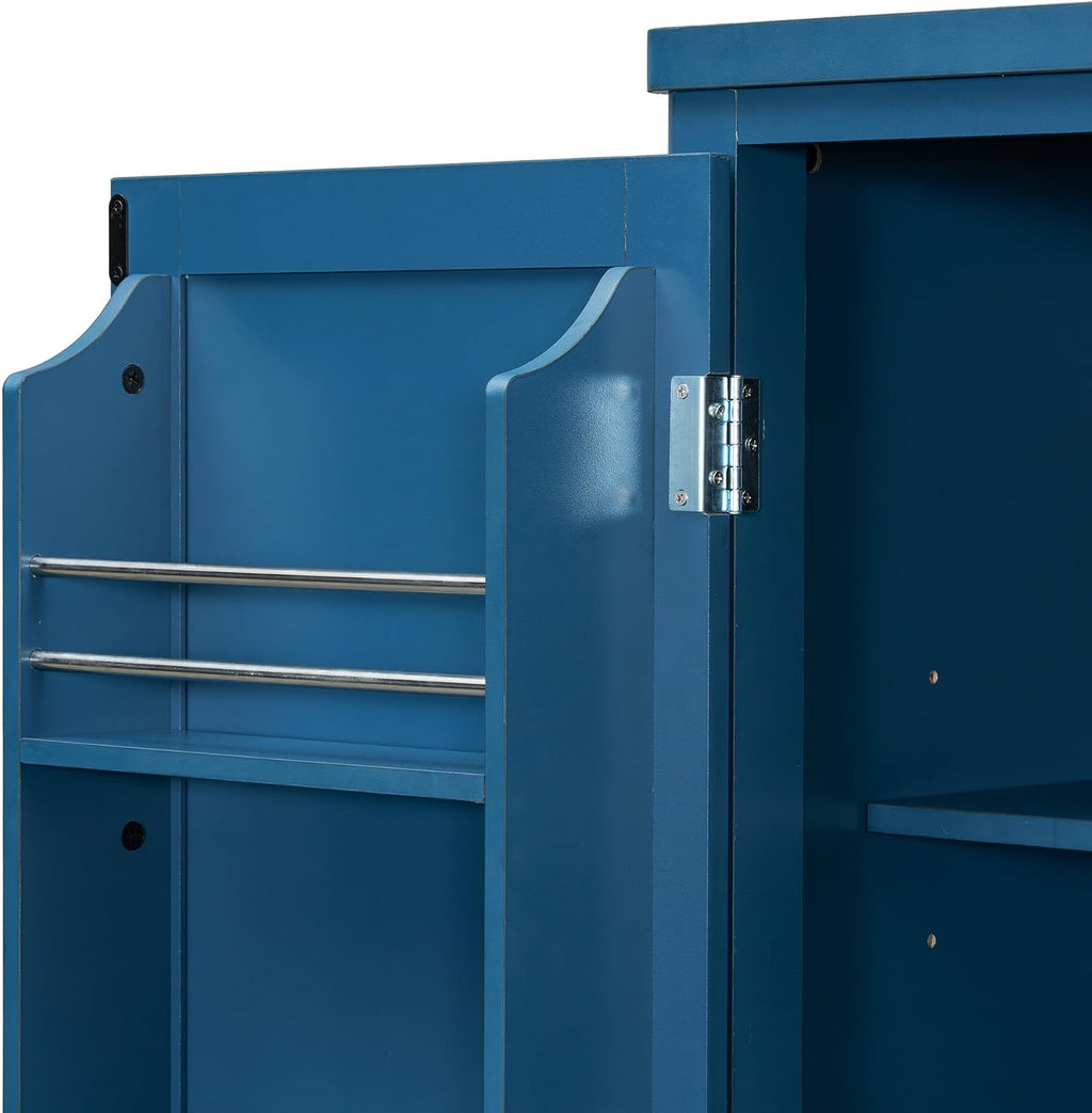 Merax 74.8'' Tall Kitchen Pantry Storage Cabinet with 6 Doors, 3 Drawers and Adjustable Shelves, Freestanding Large Cupboard & Pull-Out Trays for Kitchen, Dining Room, Living Room, Blue