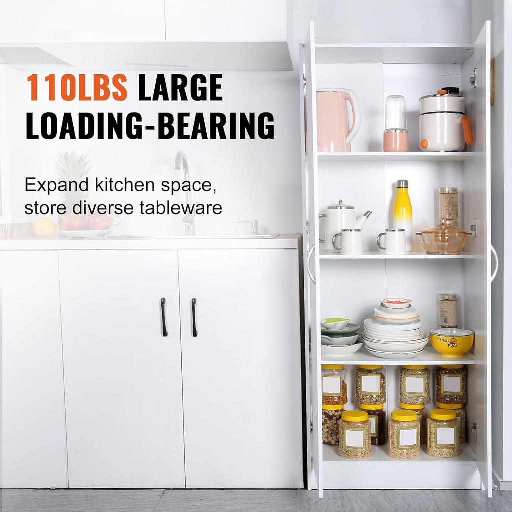 CIATRE 60" Tall Kitchen Pantry Cabinet - Freestanding Storage Cabinet with 3 Adjustable Shelves, 110LB Capacity, Soft-Close Doors, for Food, Dishes, Utensils (65.75" x 15.35")