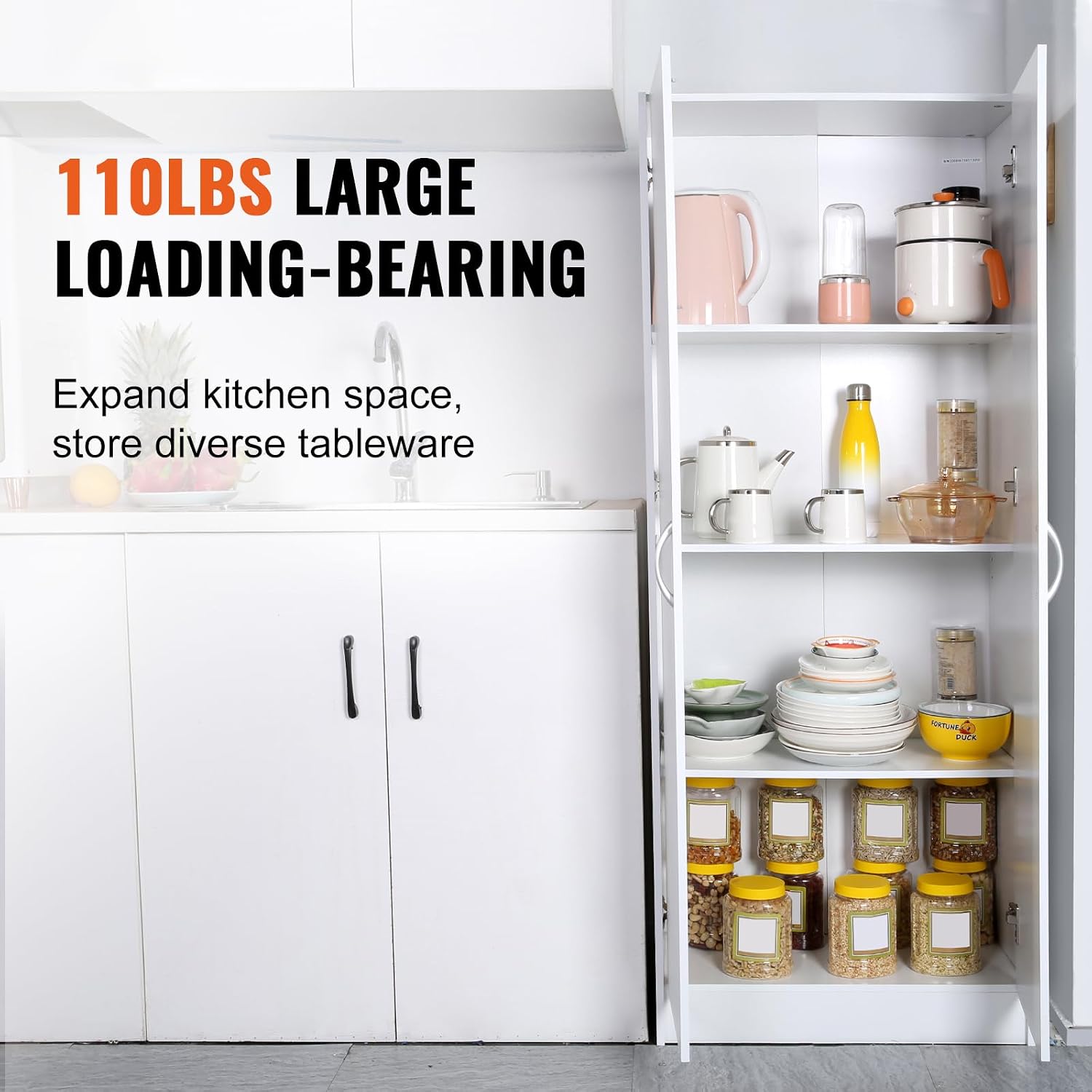 CIATRE 60" Tall Kitchen Pantry Cabinet - Freestanding Storage Cabinet with 3 Adjustable Shelves, 110LB Capacity, Soft-Close Doors, for Food, Dishes, Utensils (65.75" x 15.35")