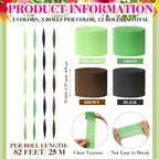 Epakh 12 Rolls Black/Green/Brown Crepe Paper Streamers (984ft) - Pixel Themed Party Decorations, Video Game Birthday Supplies, 2026 VBS Dinosaur Jungle Camo Natural Theme Green Party Decor