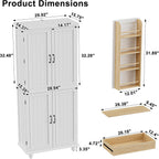 Scurrty Kitchen Pantry Cabinet, 69'' Pantry Storage Cabinet with 4 Doors and Shelves, Farmhouse Kitchen Cabinet with 3 Drawers, Freestanding Wooden Cupboard for Living Room and Dinning Room (White)