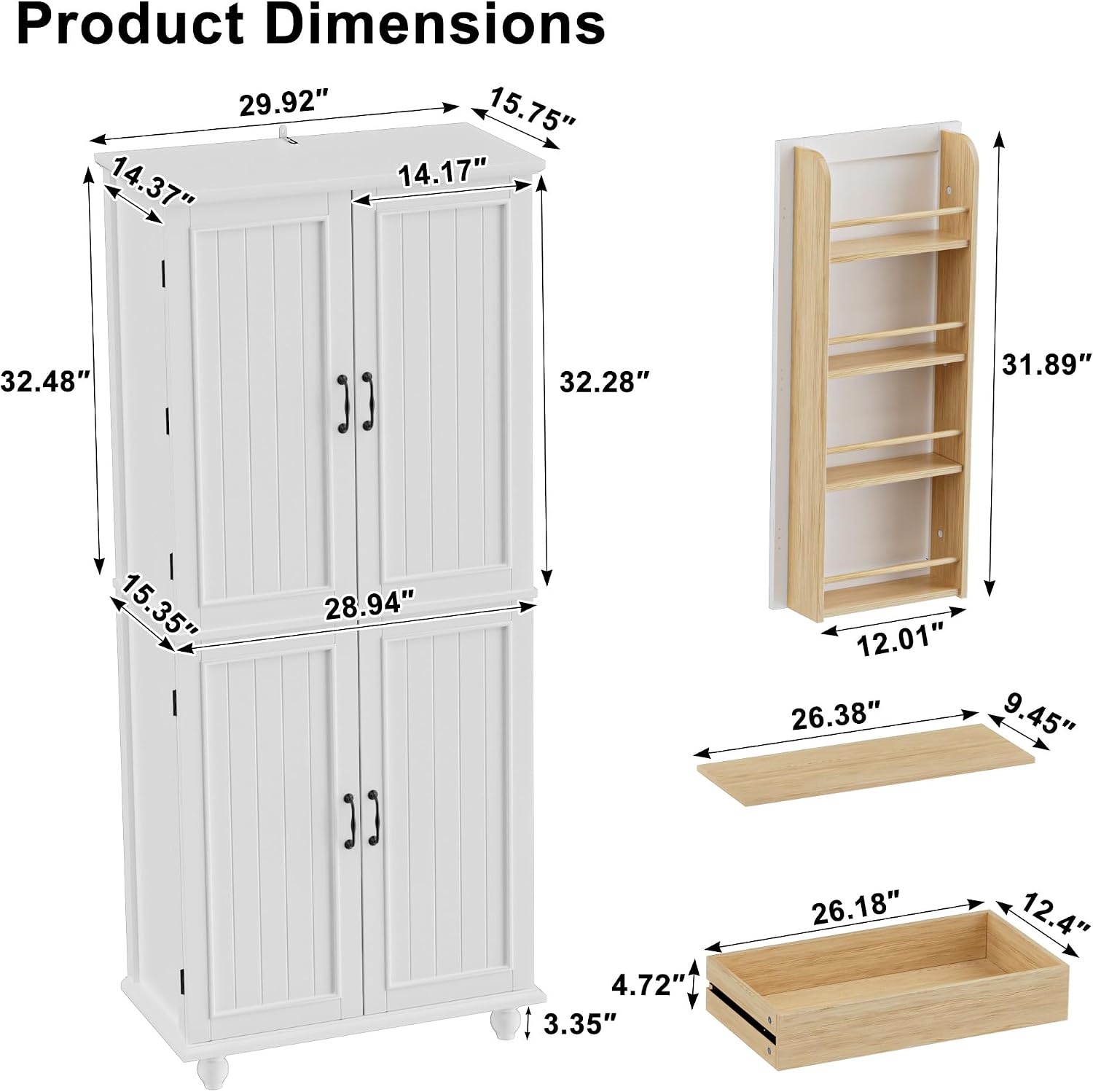 Scurrty Kitchen Pantry Cabinet, 69'' Pantry Storage Cabinet with 4 Doors and Shelves, Farmhouse Kitchen Cabinet with 3 Drawers, Freestanding Wooden Cupboard for Living Room and Dinning Room (White)