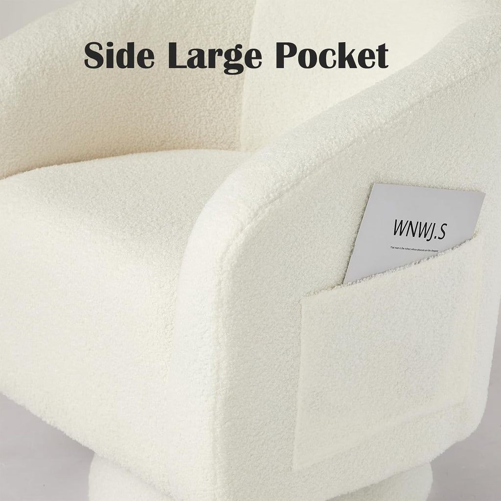 Garvee Swivel Accent Chair with Engineered Wood Base Swivel Barrel Chair | 360 Degree Comfy Boucle Armchair for Living Room Bedroom Reading Nook with Side Large Pocket