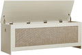 51.2" Storage Chest Large,Wooden Rattan Storage Bench.(White Cream) | Storage trunk with 2 Safety Hinges, 51.2x15.7x18.3 Inch, Easy Assembly, Storage bench For Bedroom, Living Room, Entryway