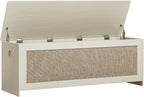 51.2" Storage Chest Large,Wooden Rattan Storage Bench.(White Cream) | Storage trunk with 2 Safety Hinges, 51.2x15.7x18.3 Inch, Easy Assembly, Storage bench For Bedroom, Living Room, Entryway