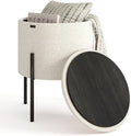 Round Ottoman with Storage, Boucle Storage Ottoman, Foot Stool Ottoman, Makeup Vanity Stool, Small Ottomans Foot Rest, Modern Ottomans for Living Room and Bedroom, Cream