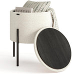 Round Ottoman with Storage, Boucle Storage Ottoman, Foot Stool Ottoman, Makeup Vanity Stool, Small Ottomans Foot Rest, Modern Ottomans for Living Room and Bedroom, Cream