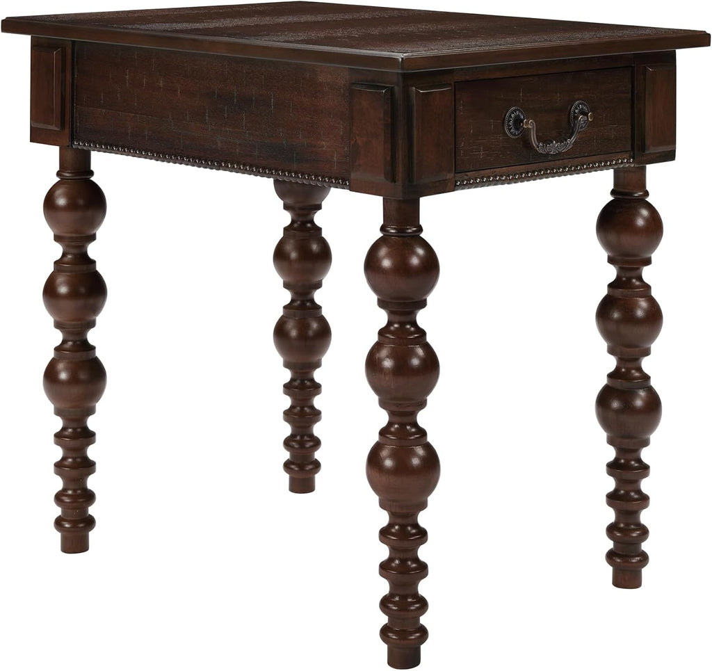 Retro Wooden Side End Table Vintage Nightstand Bedside Table with 1 Storage Drawer & Solid Wood Legs for Living Room Bedroom, No Assembly, Espresso