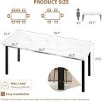 IDEALHOUSE Dining Room Table for 6-8 People, 79”Dining Table, Kitchen Table with Iron Legs and Irregular Desktop, Quick Assembly, 300 Lbs Capacity, for Kitchen, Living Room, Marble(Only Table)