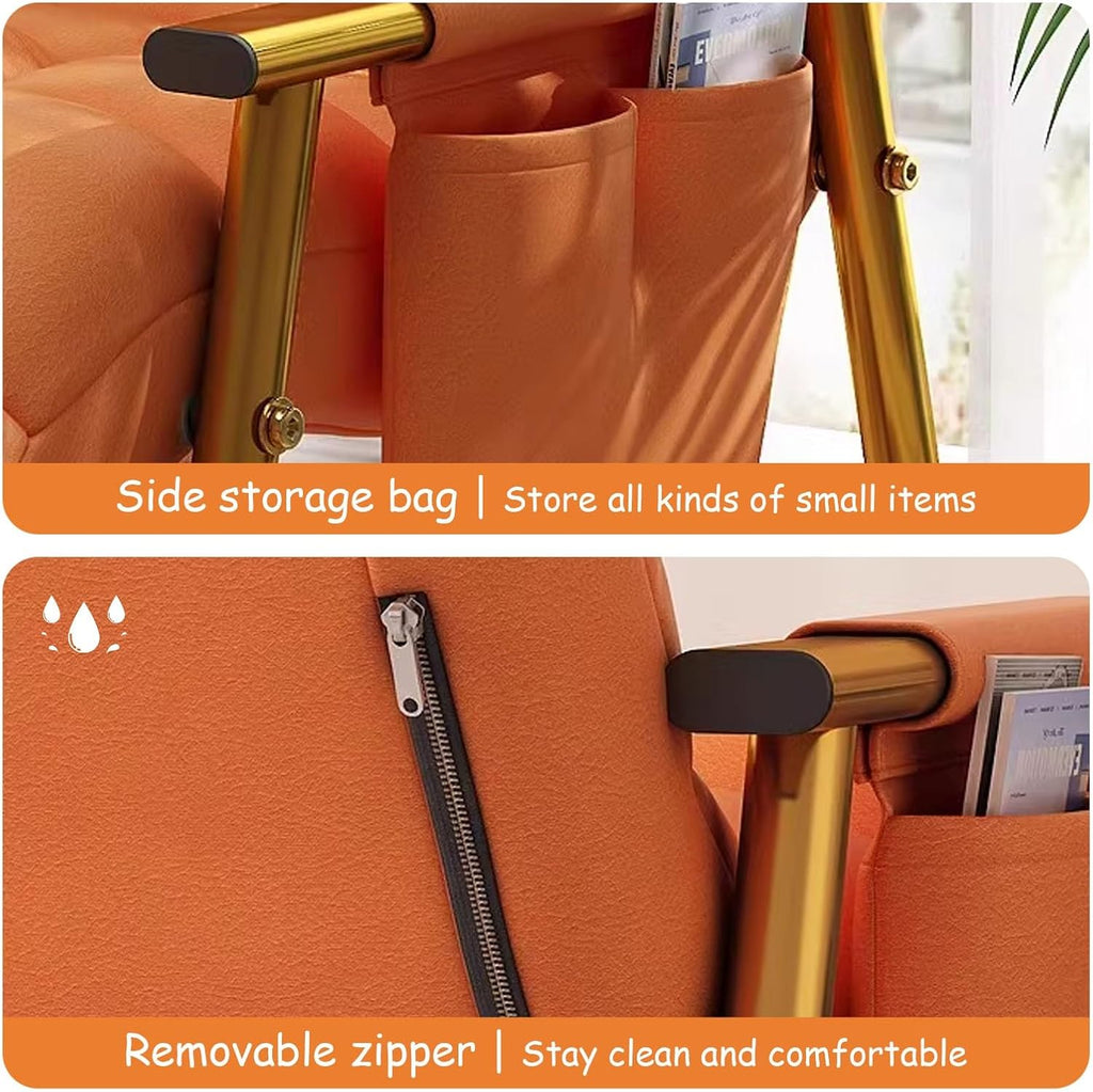 Rocking Chair, Adjustable Backrest Chair with Side Pockets, Side Armchairs for Balcony Porch Patio(Orange+Gold Legs)