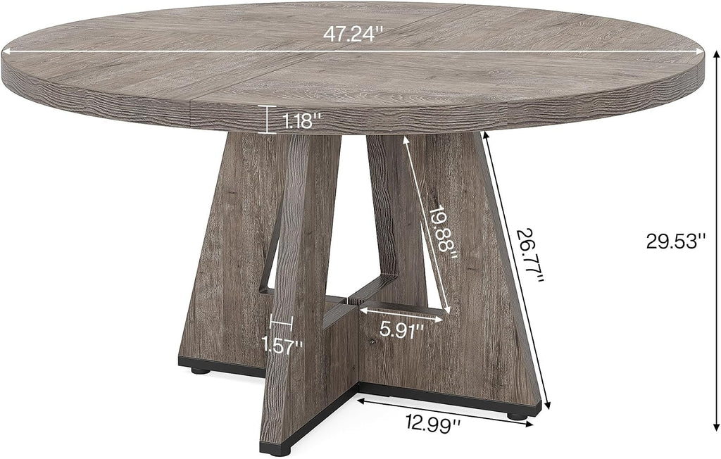 Tribesigns 47 inch Round Dining Table Wood Kitchen Table for Dining Room, 47" Dinner Room Tables for 4-6, Farmhouse Accent Furniture with Wooden Tabletop and Cross Base, Rustic Grey | for Dining Room