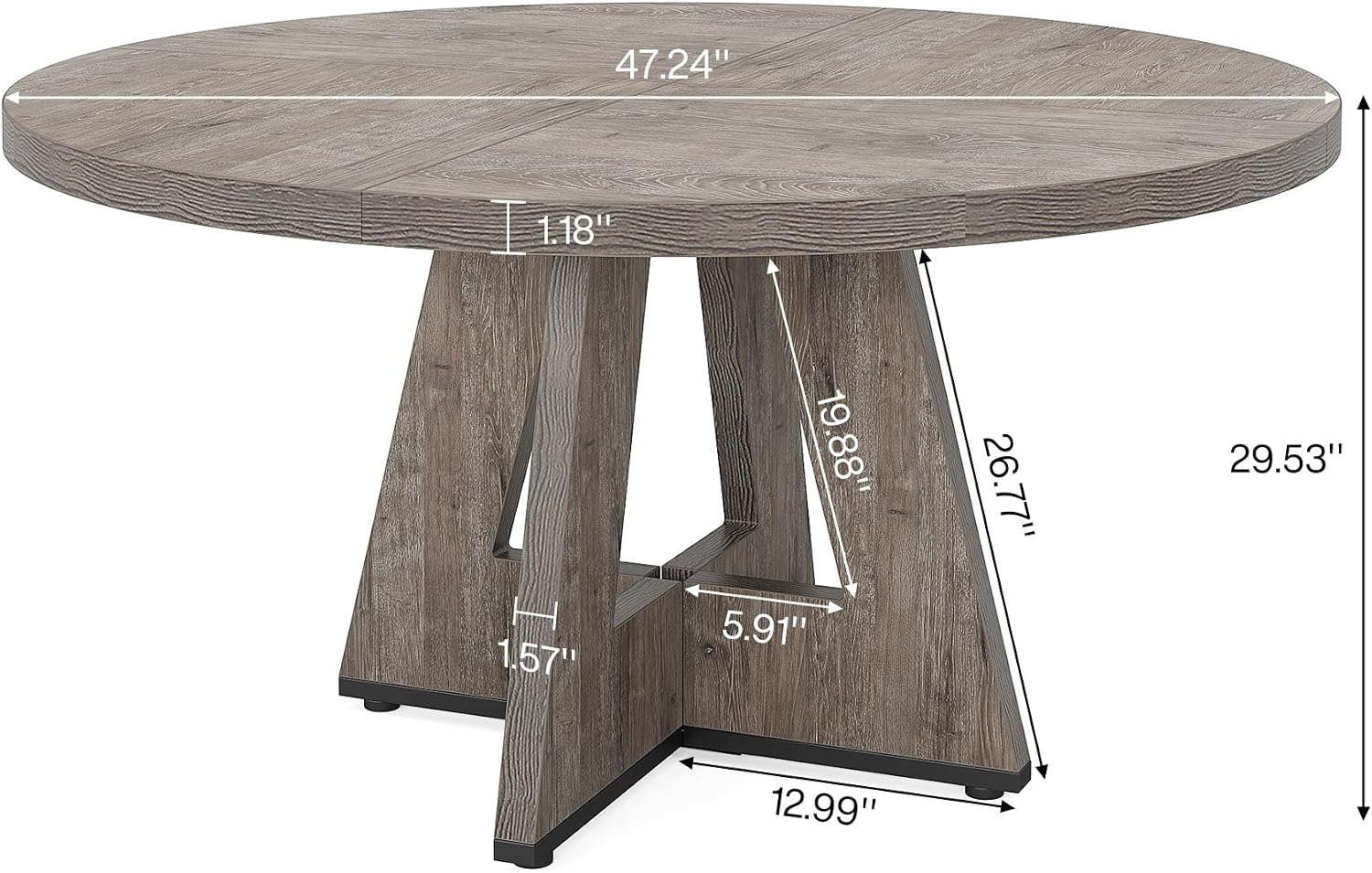 Tribesigns 47 inch Round Dining Table Wood Kitchen Table for Dining Room, 47" Dinner Room Tables for 4-6, Farmhouse Accent Furniture with Wooden Tabletop and Cross Base, Rustic Grey | for Dining Room