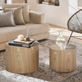 Wood Side Table Round Small Coffee Tables Nesting End Table Set of 2 for Living Room Bedroom Office, No Assembling (Oak/Walnut - Round)