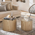 Wood Side Table Round Small Coffee Tables Nesting End Table Set of 2 for Living Room Bedroom Office, No Assembling (Oak/Walnut - Round)