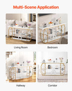 VEVOR Marble Console Table, 3 Tiers Modern Console Table for Open Storage, Golden Geometric Table with Iron Tubes, Anti-Tip Device and Triangular Support for Living Room, Hallway, Entryway