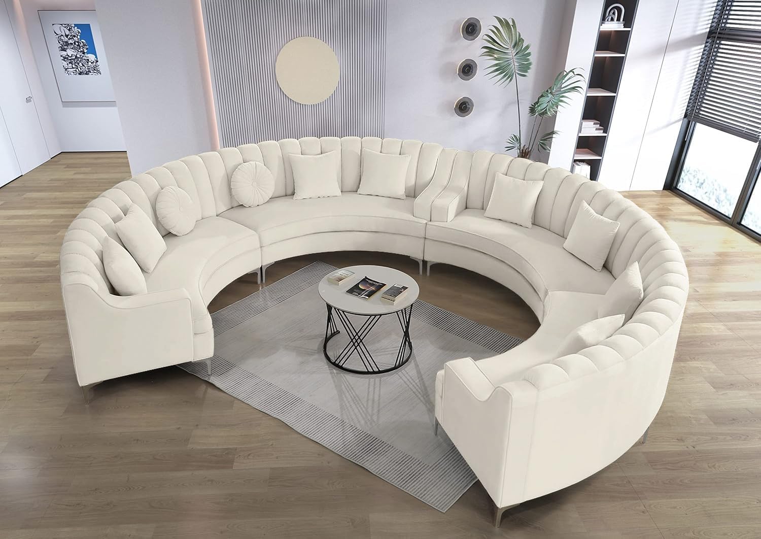 Legend Vansen Semicircle Modular Curved Velvet Sectional Sofa,141.34”Oversized Arc Sofa,Modern Cloud-Like Deep Seat Couch for Living Room Apartment Office Conference Space (2, Cream)