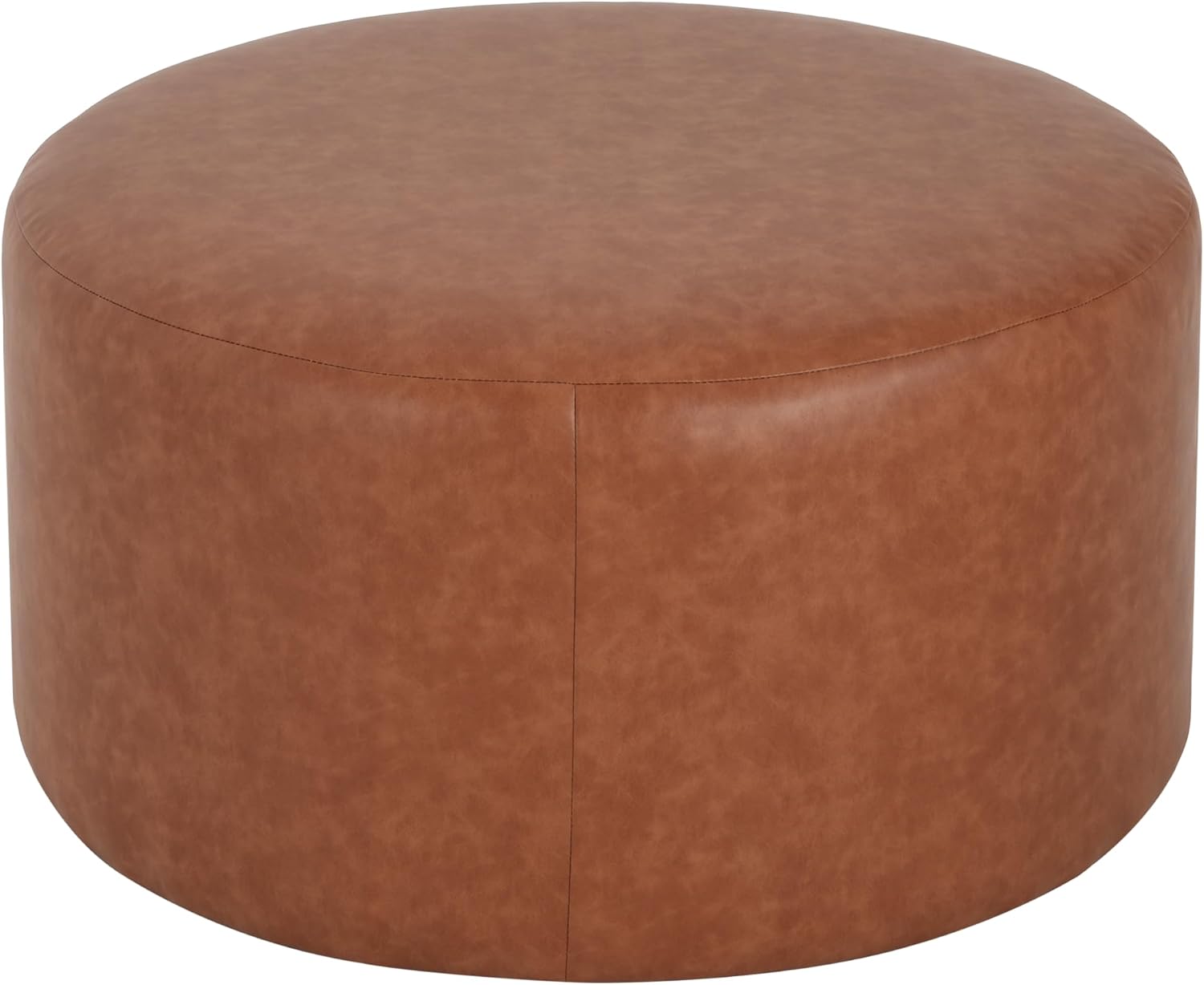 Merax 30.25" Modern Upholstered Round PU Leather Ottoman, Multifunctional Extra Seat, Side Table, Foot Rest, Stuffed Pouf Footstool for Living Room Bedroom, Cognac Brown