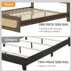 KISLOT Boho Rattan Bed Frame, Farmhouse Platform Bed Frame with Headboard and Footboard, Bedroom Furniture Solid Wood Support Mattress Foundation with Silent Slat Support No Box Spring Needed